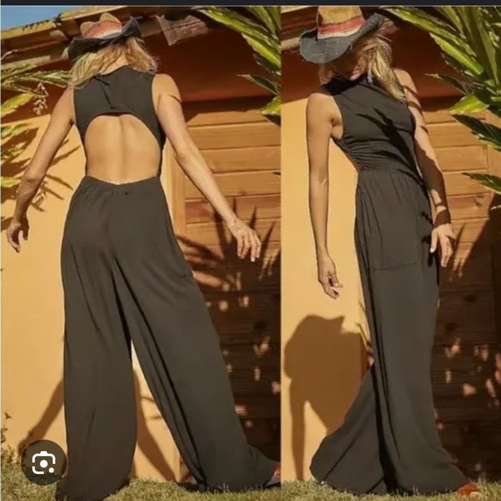 Free People Womens Black DreamJumpsuit XS Sleeveless Wide Leg FP Beach
